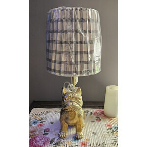 GOLD FRENCH BULLDOG TABLE LAMP WITH SHADE 19" TALL (NWT)